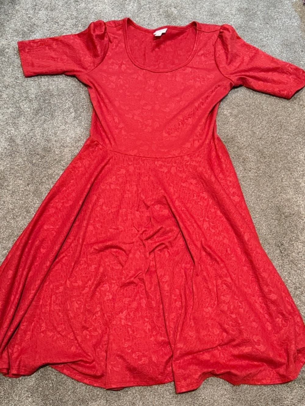 Patterned Red Short Sleeve Dress